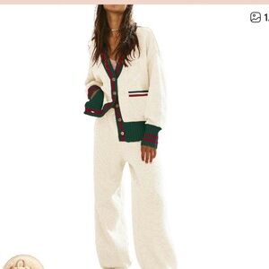 Stylish Cream and Green Cardigan Set